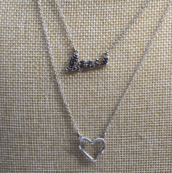Lucky Brand Love Heart Silver Tone Layered Necklace Women's Jewelry - Picture 1 of 6